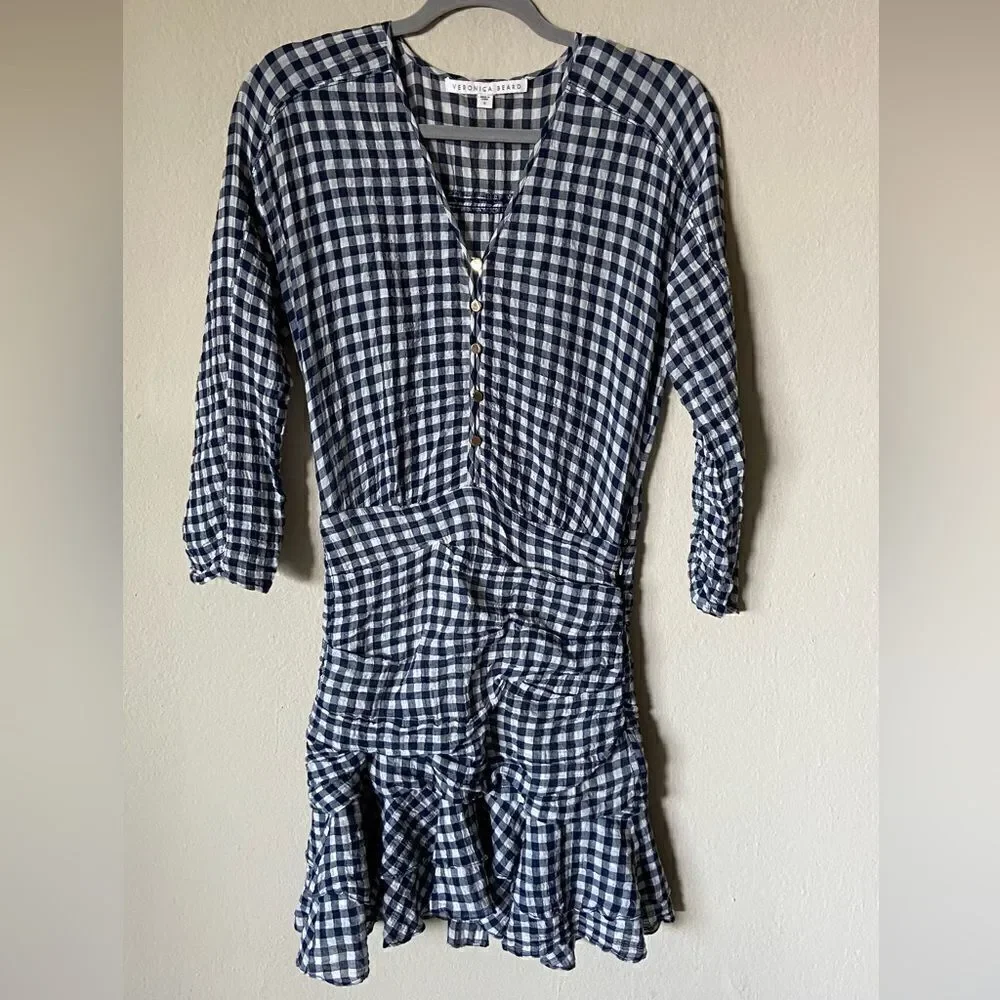 Veronica Beard Campbell Mini Navy Blue Dress Ruched Sleeve Dize 0